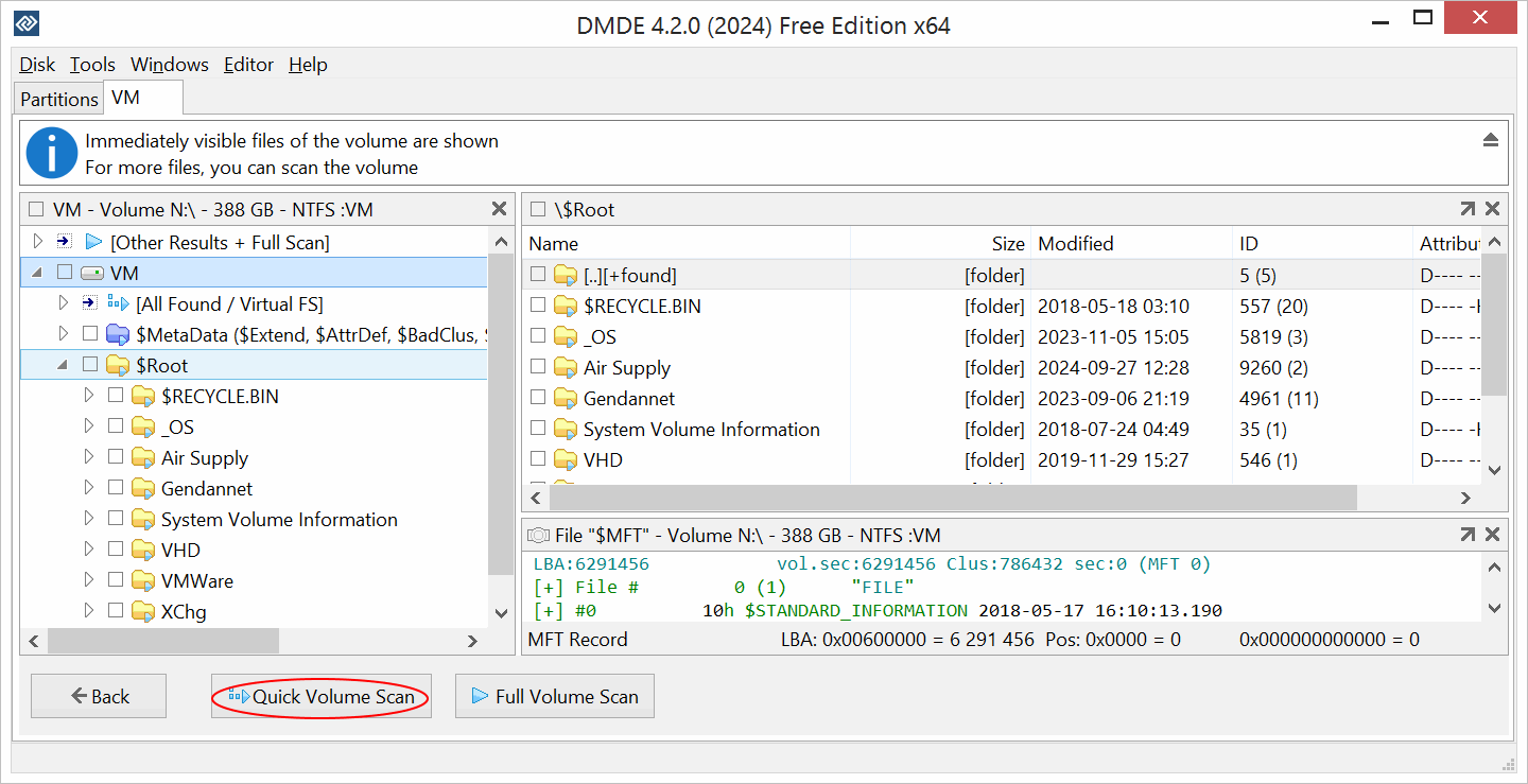 DMDE: Click Quick Volume Scan