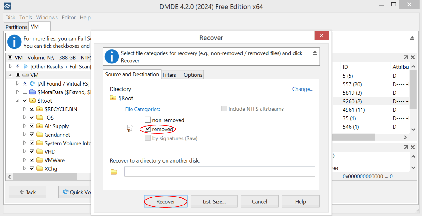 DMDE: Select deleted files in File Categories